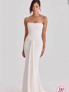 House of CB Strapless Ivory Camellia Wedding Gown